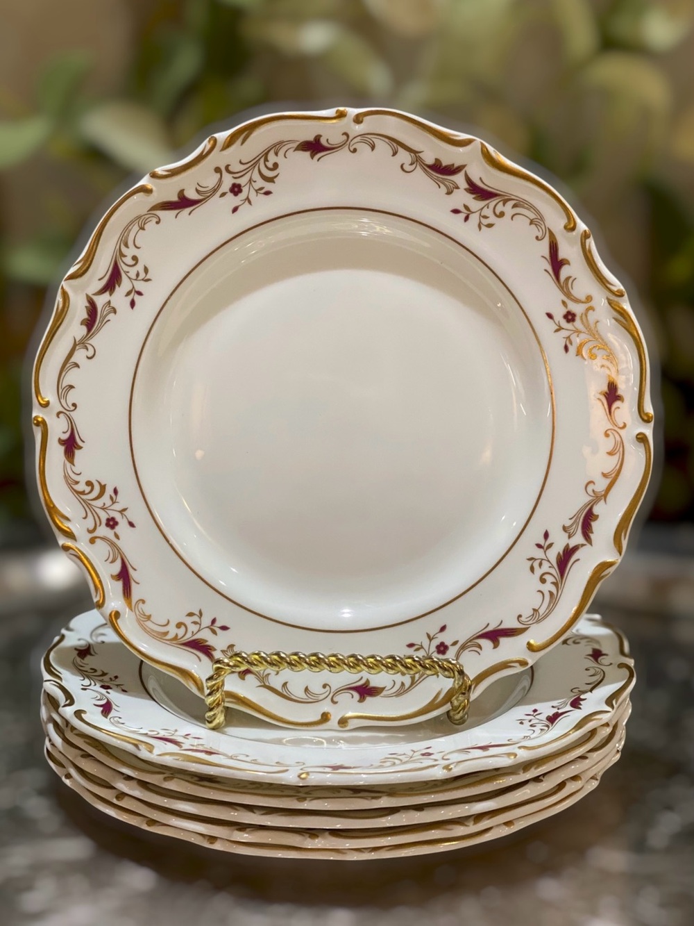 Vintage Royal Doulton Strasbourg Set 6 Bread Plates 6.5” Gold Burgundy H4958